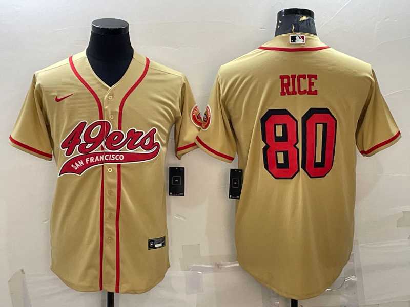 Mens San Francisco 49ers #80 Jerry Rice Gold Color Rush With Patch Cool Base Stitched Baseball Jersey